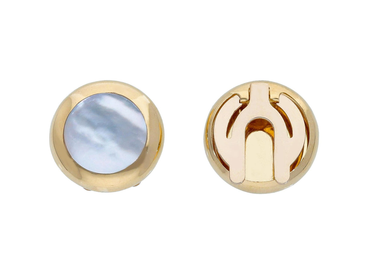 Round button covers in 18kt yellow gold and mother-of-pearl