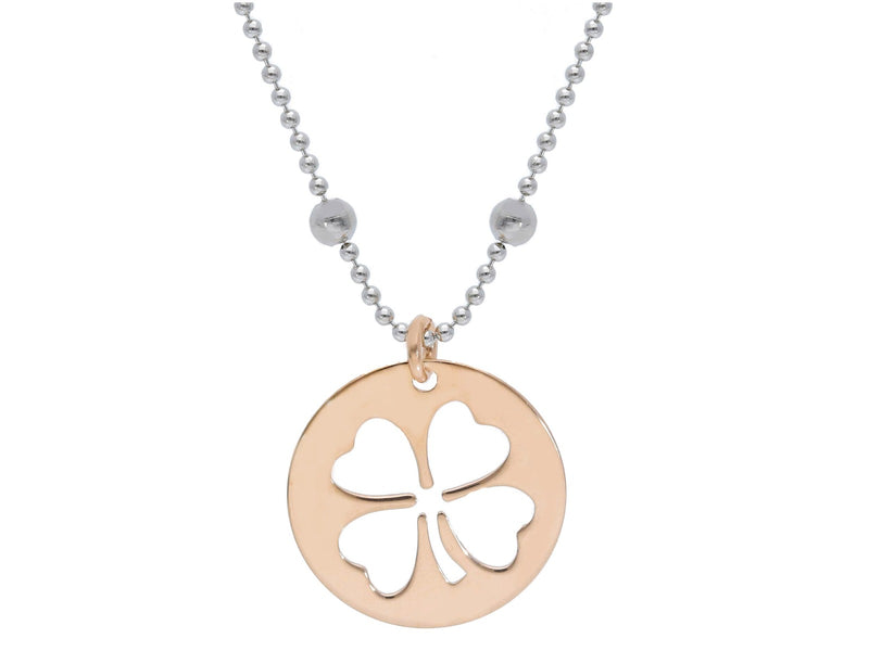  Maiocchi Silver Silver and Rose Silver Four-Leaf Clover Necklace