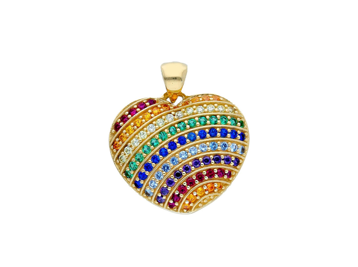 Maiocchi Milano Ciondolo Cuore Oro Giallo 18kt e Zirconi Rainbow