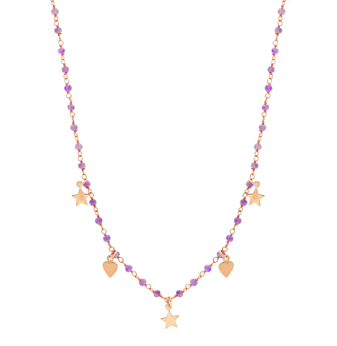 Maiocchi Silver Collana Stelle Argento Rosato e Cristalli Viola