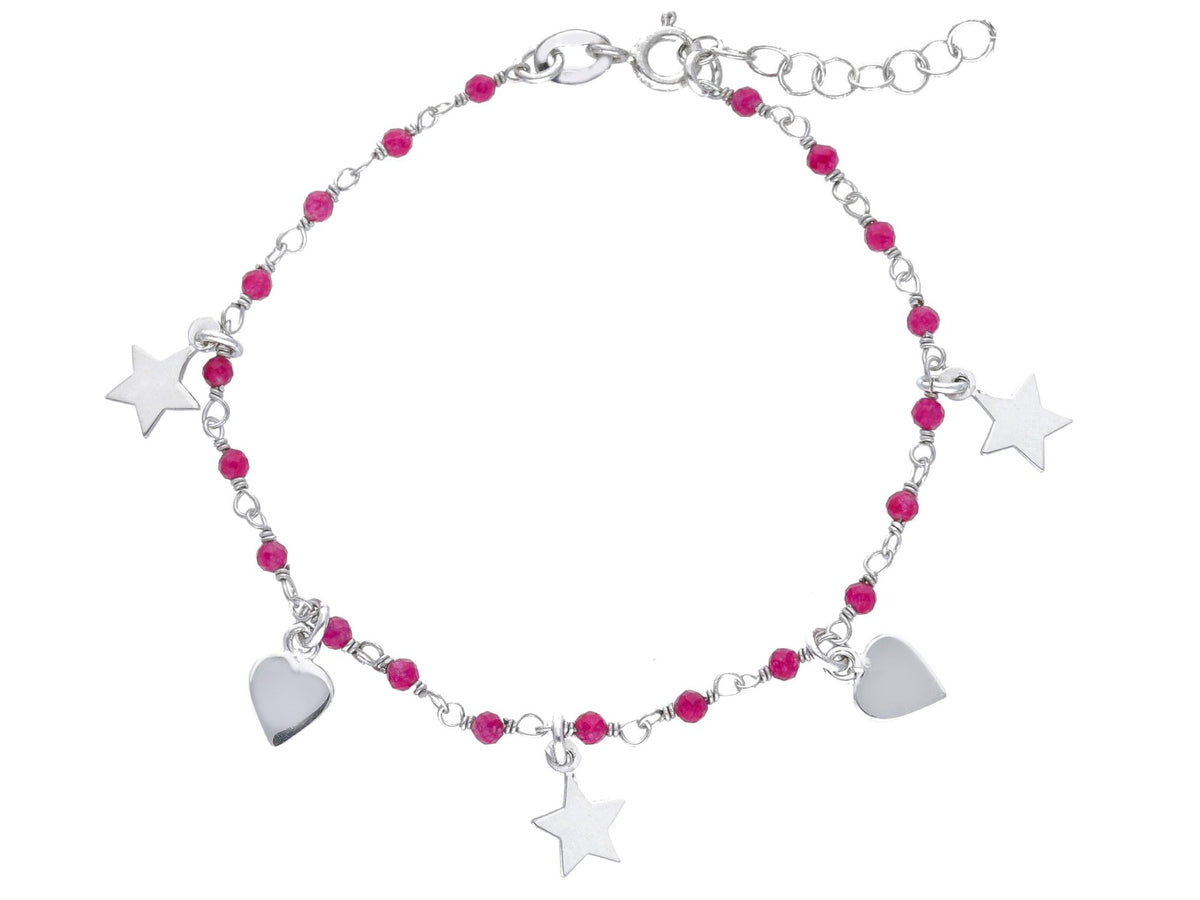 Maiocchi Silver Bracciale Stelle e Cuori Argento e Cristalli Fucsia