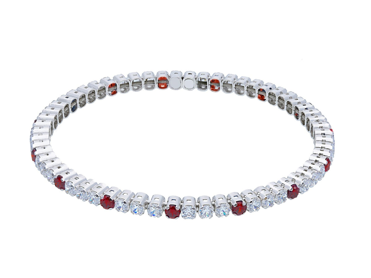 Maiocchi Silver Bracciale Tennis Elastico Argento e Zirconi Rossi