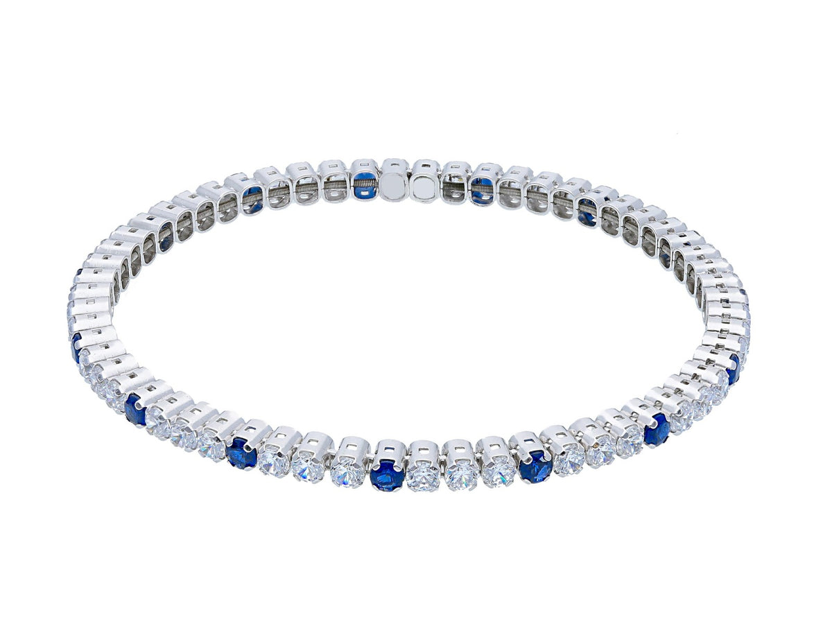 Maiocchi Silver Elastic Tennis Bracelet Silver and Blue Zircons