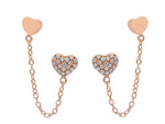 Orecchini Cuore con Catenella in Oro Rosa 18kt e Zirconi