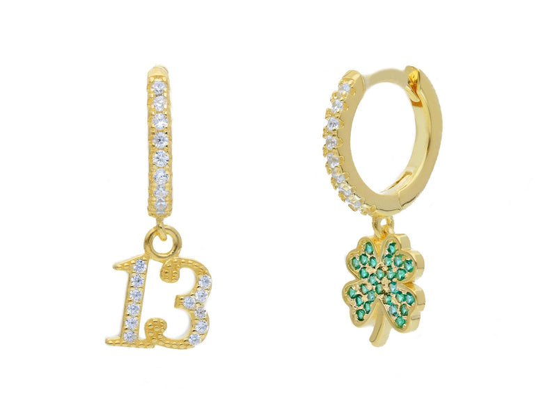  Maiocchi Silver Fortuna Pendant Earrings in Golden Silver and Zircons