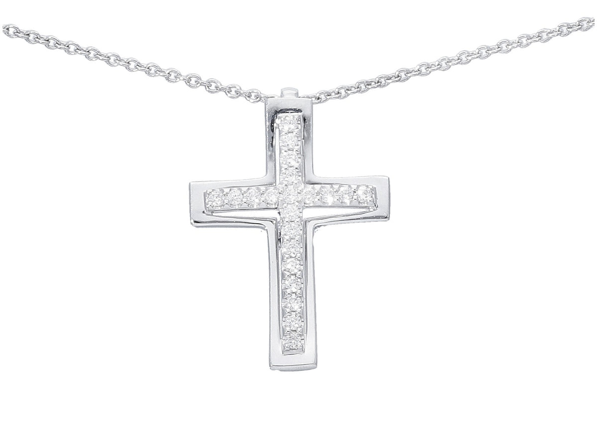  Maiocchi Milano Necklace with Cross in White Gold and Diamonds ct 0.06