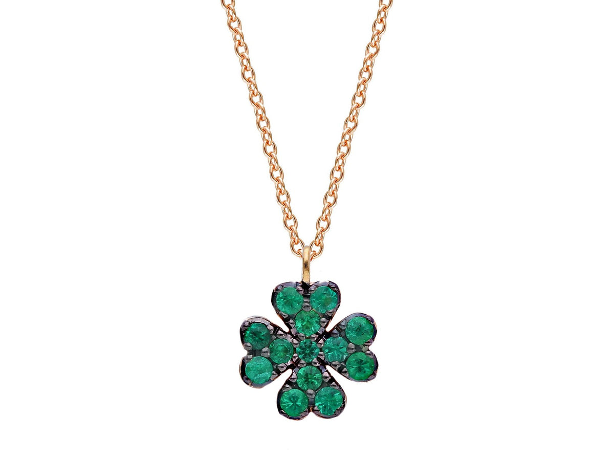 Maiocchi Milano Four-Leaf Clover Necklace in Rose Gold and Emeralds