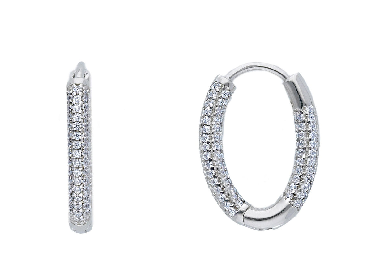 Maiocchi Silver Oval Snap Earrings in Silver and Zircons