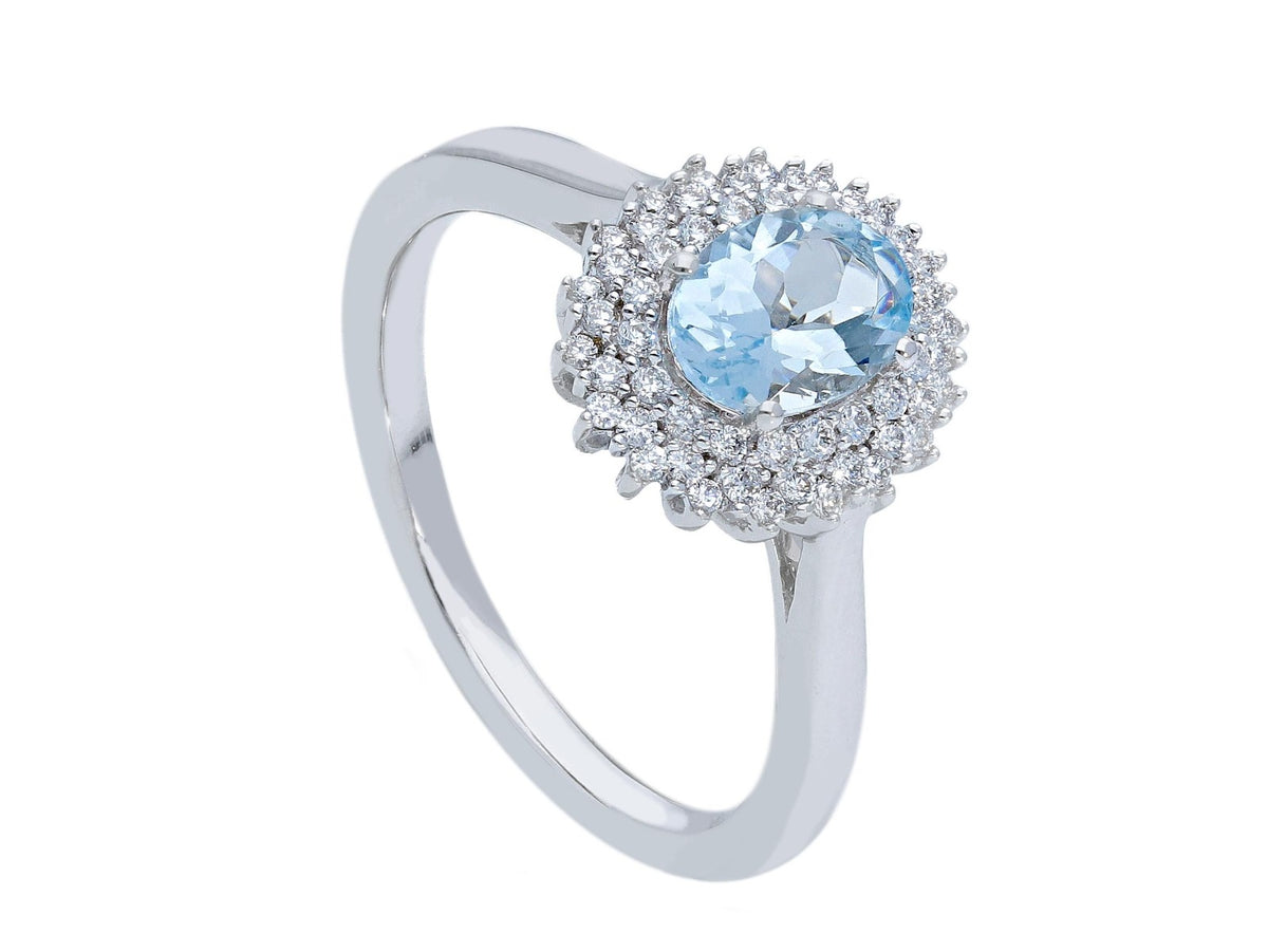 18 kt white gold ring with diamonds and aquamarine