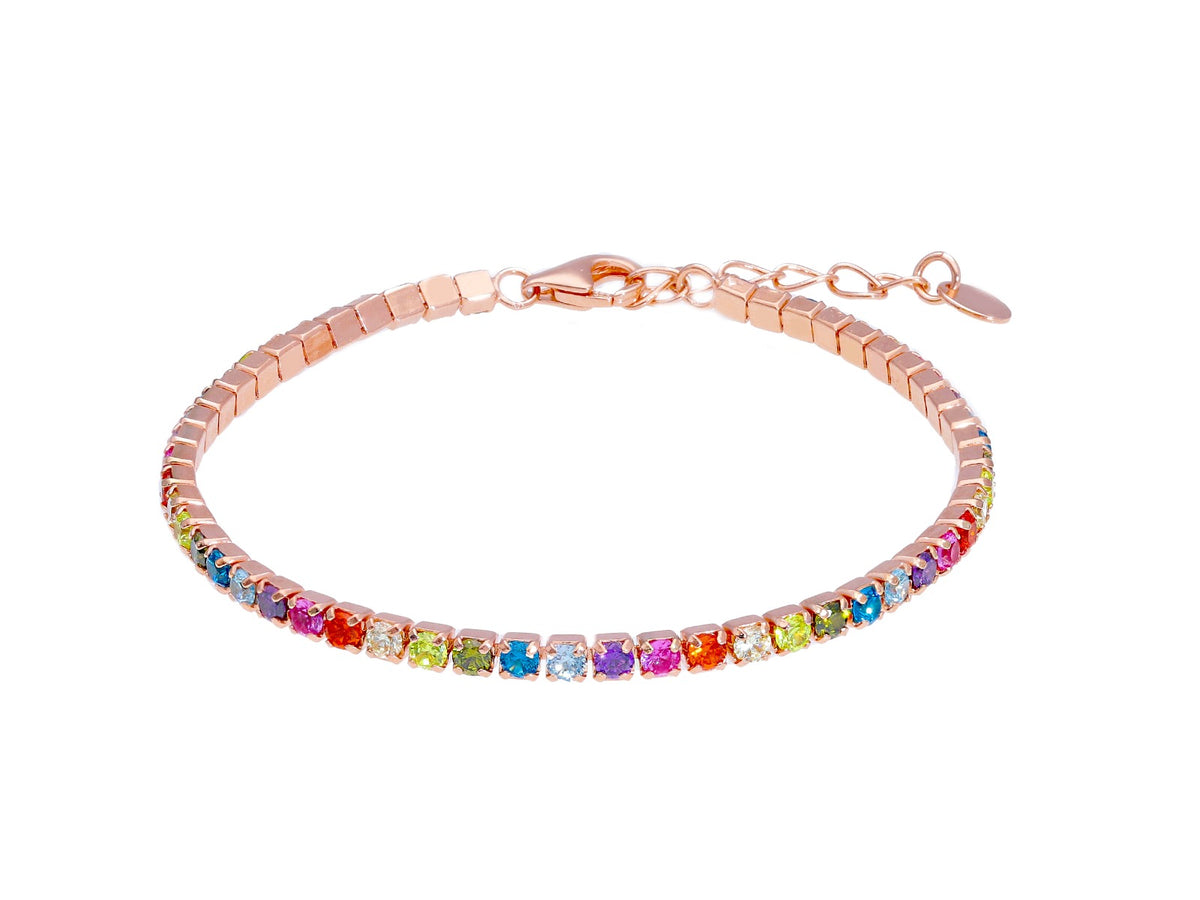  Maiocchi Silver Pink Silver Tennis Bracelet with Rainbow Zircons