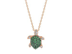  Maiocchi Milano Rose Gold Turtle Necklace with Diamonds and Tsavorite