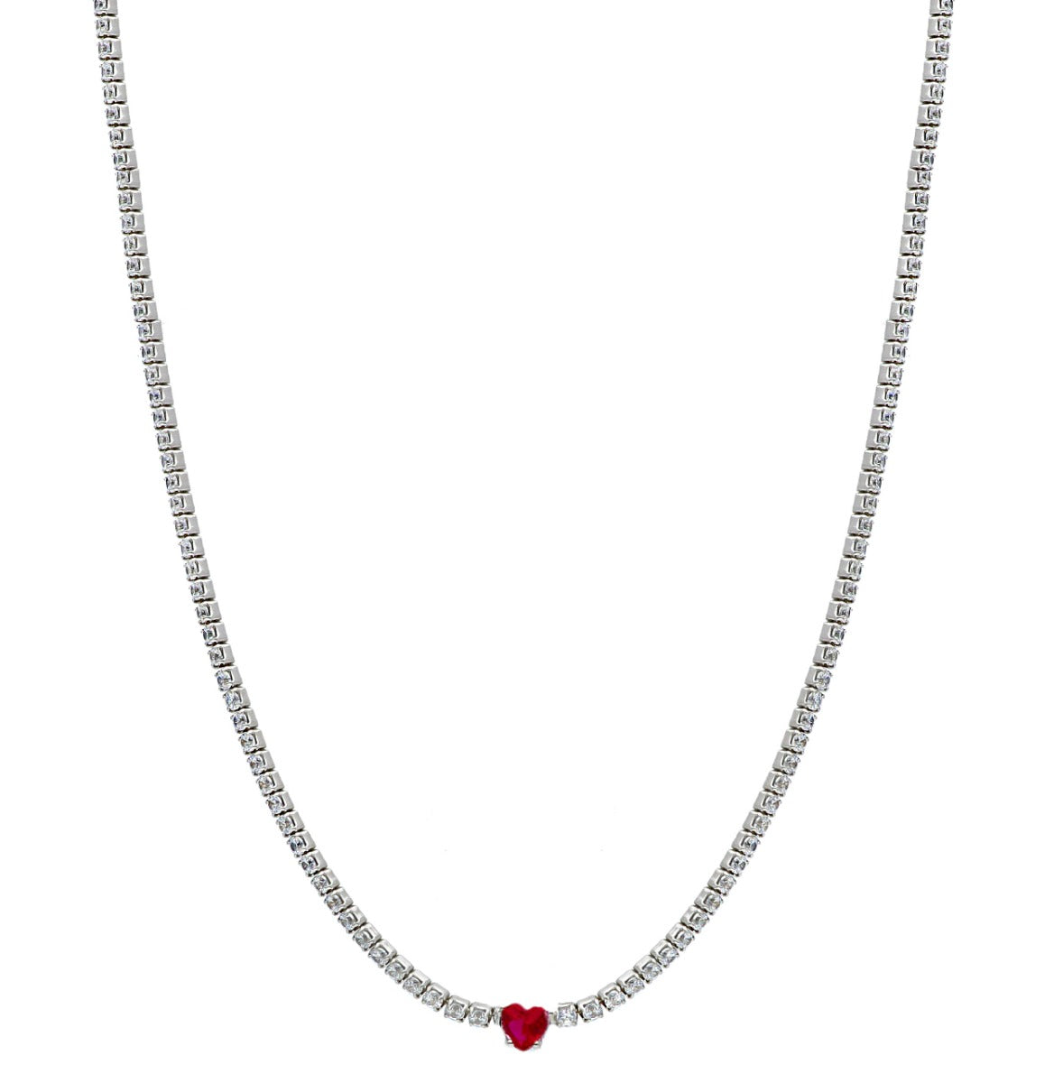 Maiocchi Silver Collana Tennis Argento con Cuore Rosso