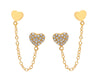  Heart Earrings with Chain in 18kt Yellow Gold and Zircons
