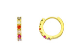  Maiocchi Silver Hoop Earrings in Golden Silver and Multicolor Zircons