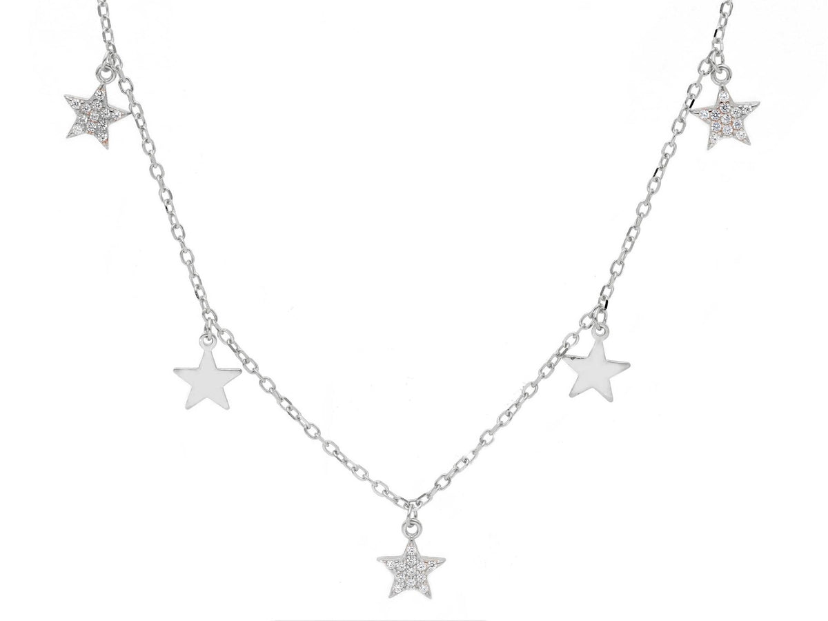  Maiocchi Silver Necklace with 5 Silver Stars and Zircons