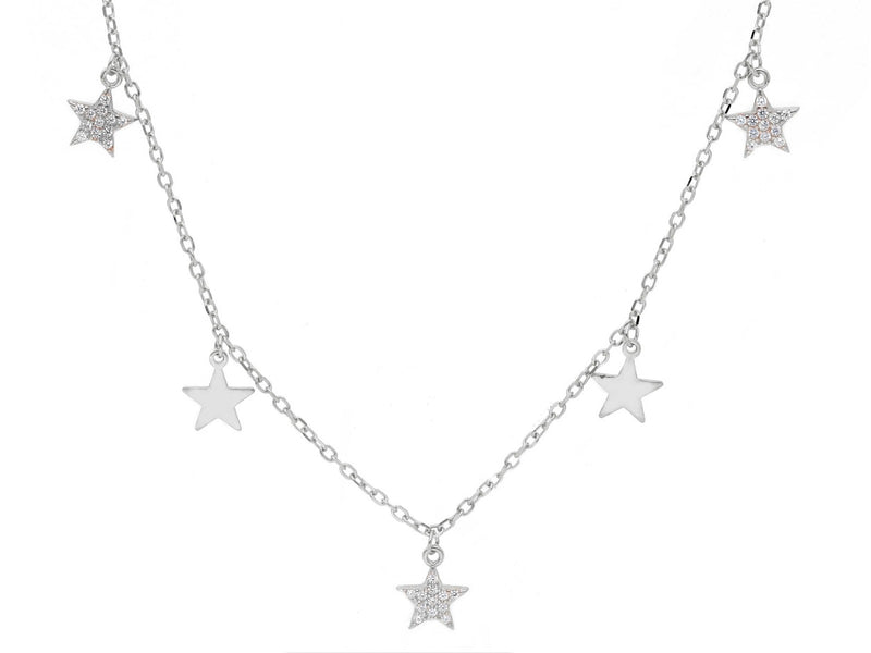 Maiocchi Silver Collana con 5 Stelle Argento e Zirconi