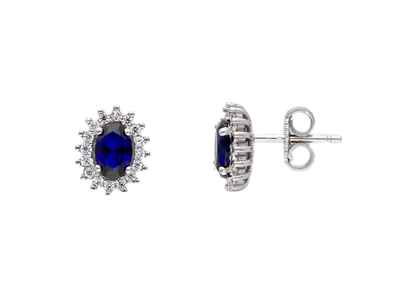 Maiocchi Milano Earrings in White Gold with Zircons and Blue Crystals