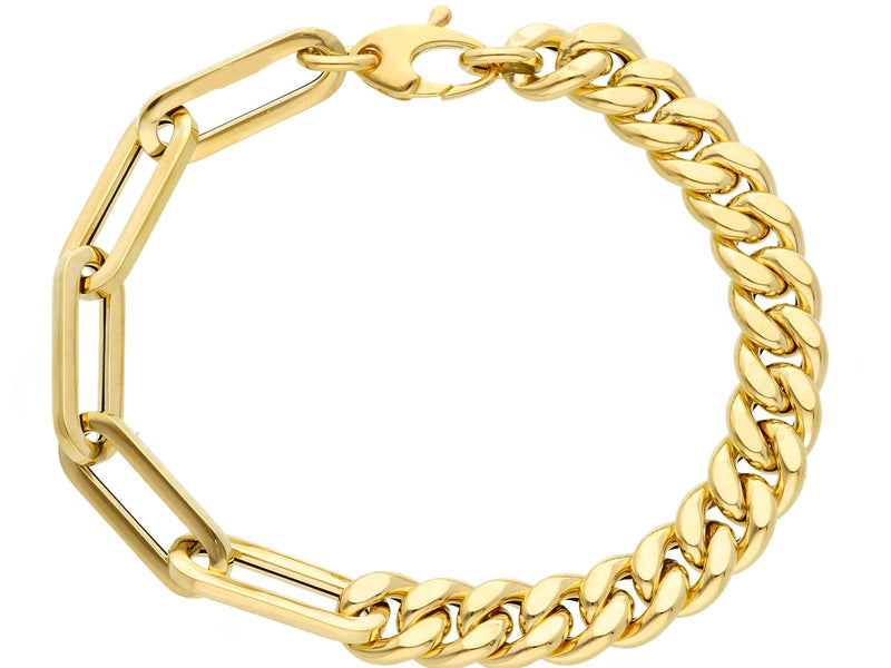  Paper Clip and Groumette Bracelet in 18kt Yellow Gold