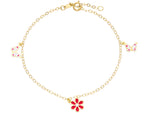  Flower and Butterfly Bracelet in 18kt Yellow Gold and Enamel