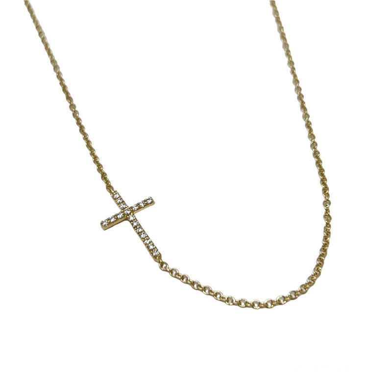  Maiocchi Milano Cross Necklace in Yellow Gold and Diamonds