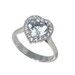 18 kt white gold ring with diamonds and heart-shaped aquamarine 1.49 ct