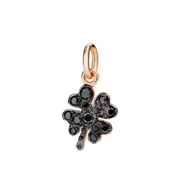  Dodo Four-Leaf Clover Charm in 9kt Rose Gold and Black Diamonds