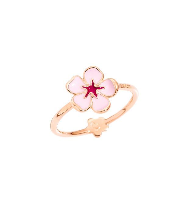 Dodo Anello Fiore Di Ciliegio Oro Rosa 9kt Smalto Rosa