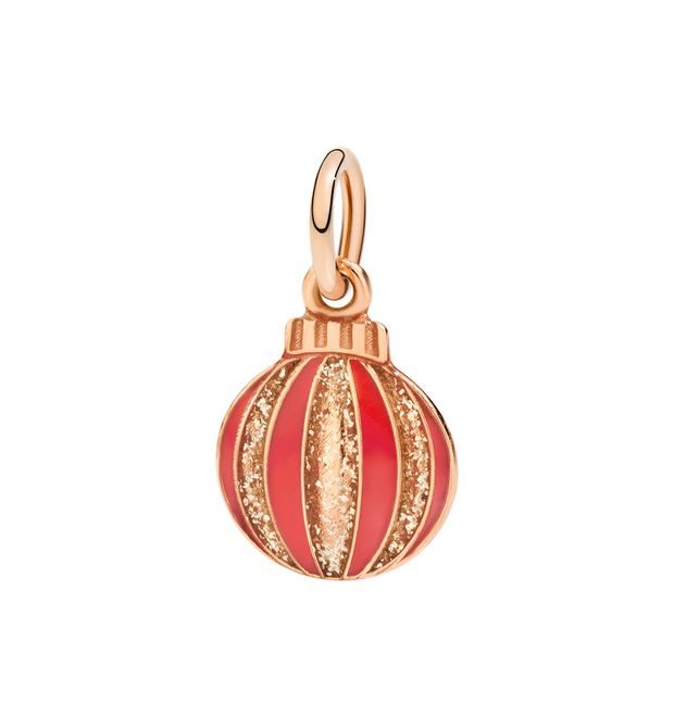  Dodo Christmas Bauble Charm in 9kt Rose Gold and Enamel