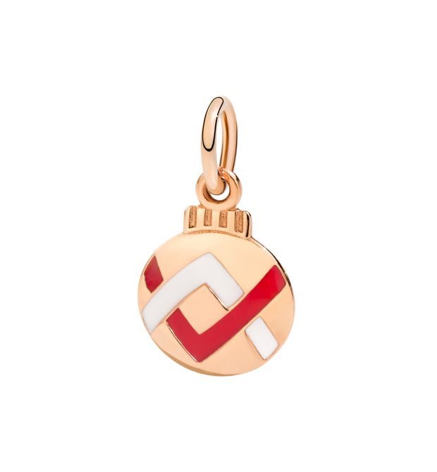 Dodo Christmas Bauble Charm in 9kt Rose Gold and Red Enamel