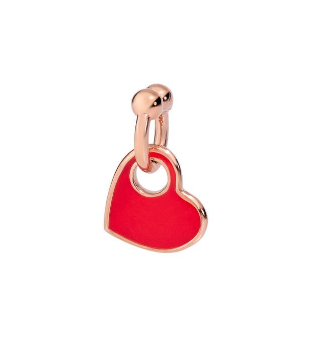  Dodo Heart Charm in 9kt Rose Gold and Red Enamel