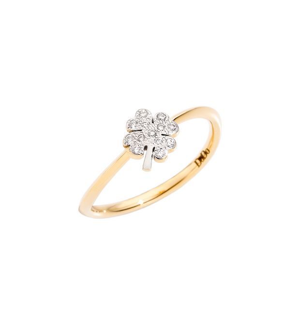  Dodo Four-Leaf Clover Ring in 18kt Yellow Gold and Diamonds