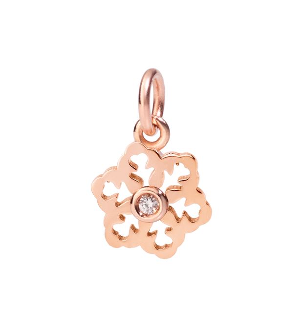  Dodo Snowflake Charm in 9kt Rose Gold and Brown Diamond