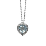  18 kt white gold necklace with diamonds and heart-shaped aquamarine 1.46 ct