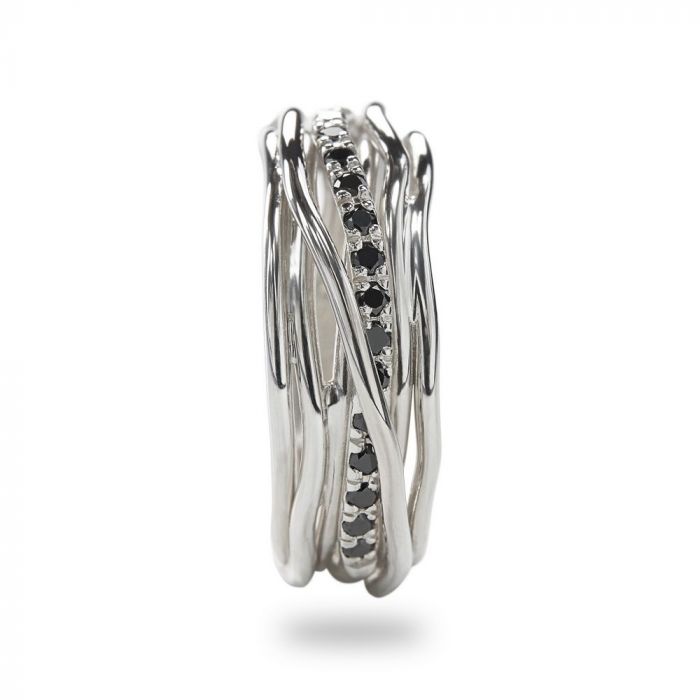 CLASSIC WAIST THREAD, 7 STRANDS IN 925 SILVER AND BLACK DIAMONDS