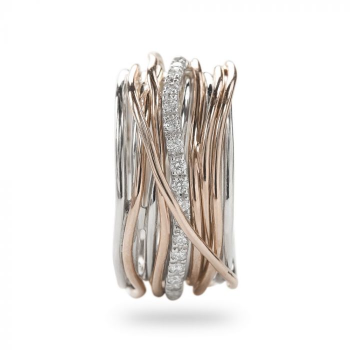 CLASSIC WAIST THREAD, 13 STRANDS IN 9KT ROSE GOLD, 925 SILVER AND WHITE DIAMONDS