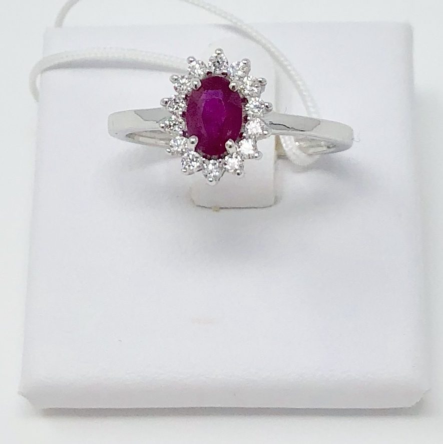 Maiocchi Milano White Gold Ring with Diamonds and Ruby ct 0.58