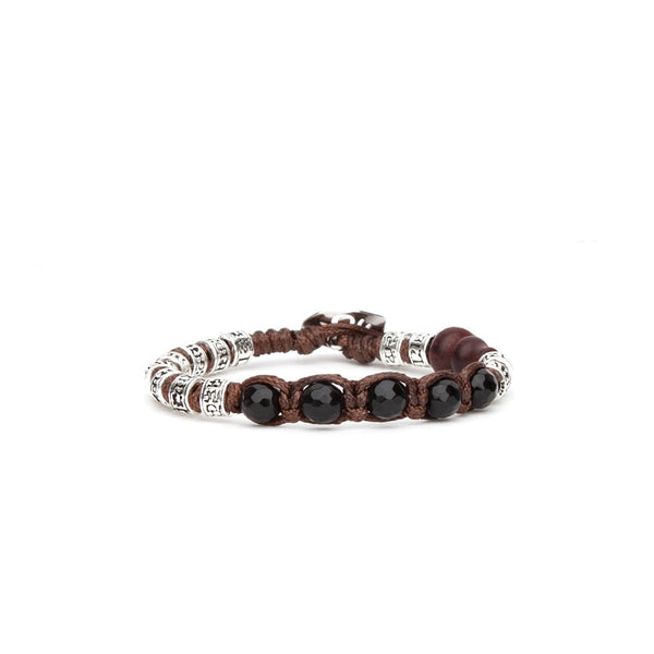 Tamashii Bracciale Unisex Long Con Ametista E Calabash In Legno - Cordino Di Cotone, Regolabile 16-23 Cm, BHS600-8