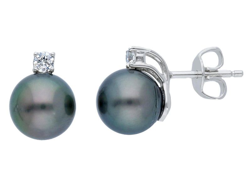  Earrings with Diamonds and Tahitian Pearls 7.5 x 8 mm