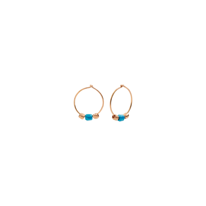  Dodo Hoop Earrings Mini Granelli Rose Gold and Turquoise Ceramic