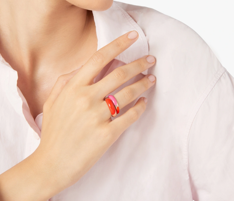 Dodo Anello Rondelle Argento Dorato Oro Rosa 18kt e smalto rosso