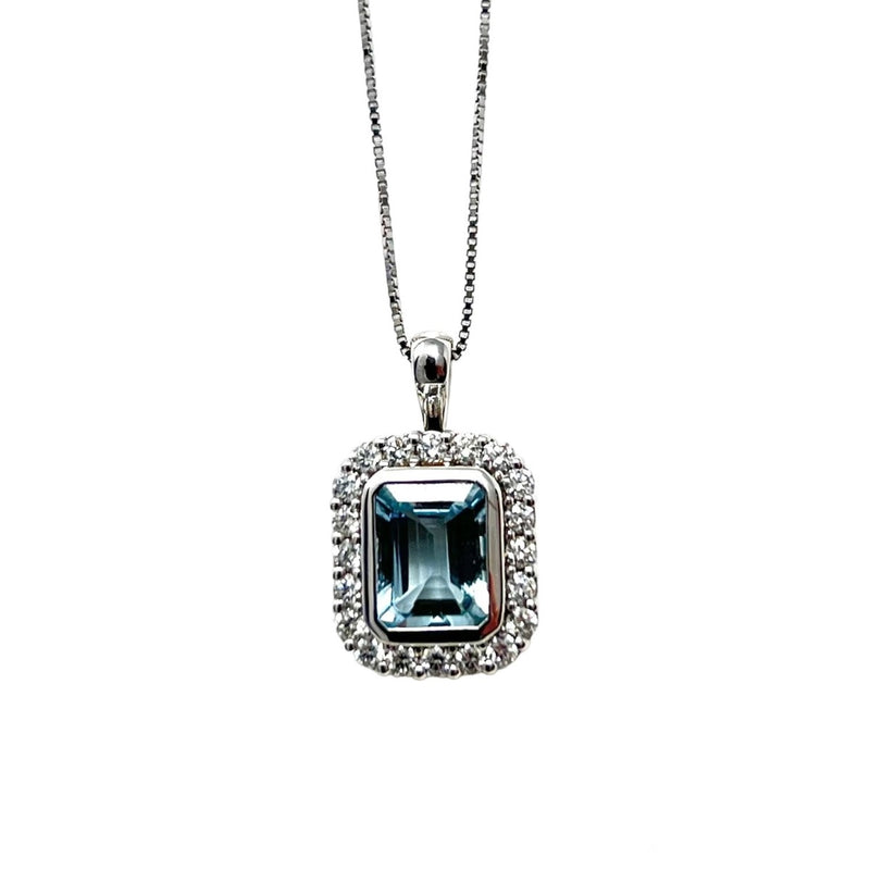  18 kt white gold necklace with diamonds and 1.96 ct aquamarine