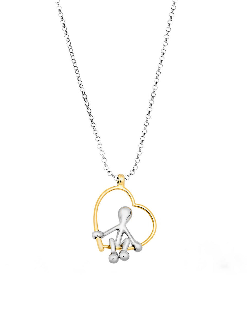  Pensieri Felici Silver necklace with gold and silver pendant 'sitting on the heart' GS3002K