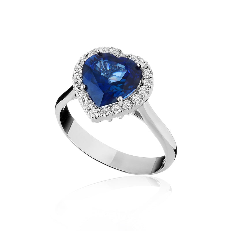 Quaglia White Gold Ring with Diamonds and Heart-Shaped Sapphire H164-Z.Ri_An