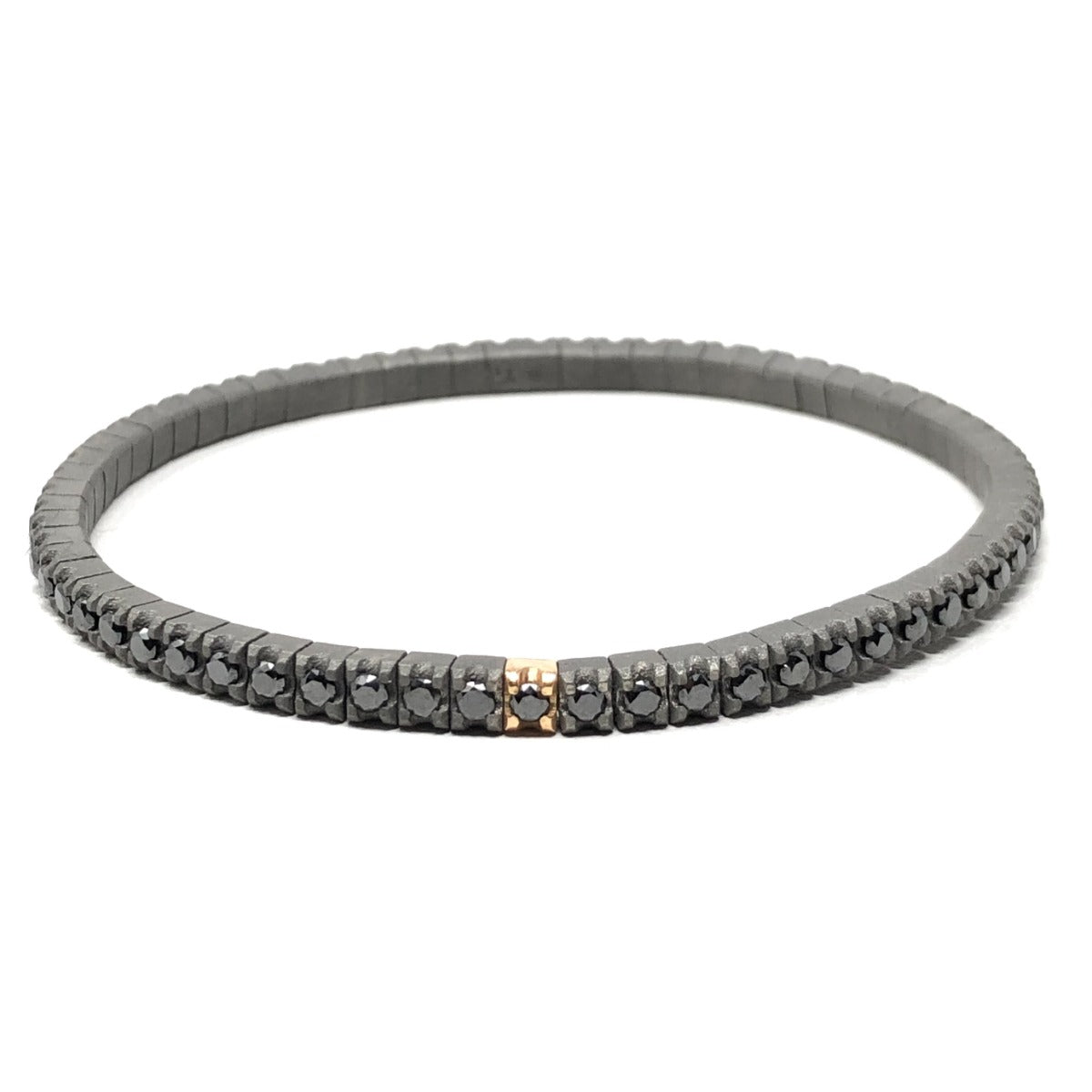 Mano Jewels Bracciale Tennis Elastico in Titanio Oro Rosa 18kt e Diamanti Black