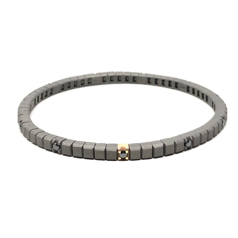  Mano Jewels Elastic Tennis Bracelet in 18kt Rose Gold Titanium and 11 Black Diamonds