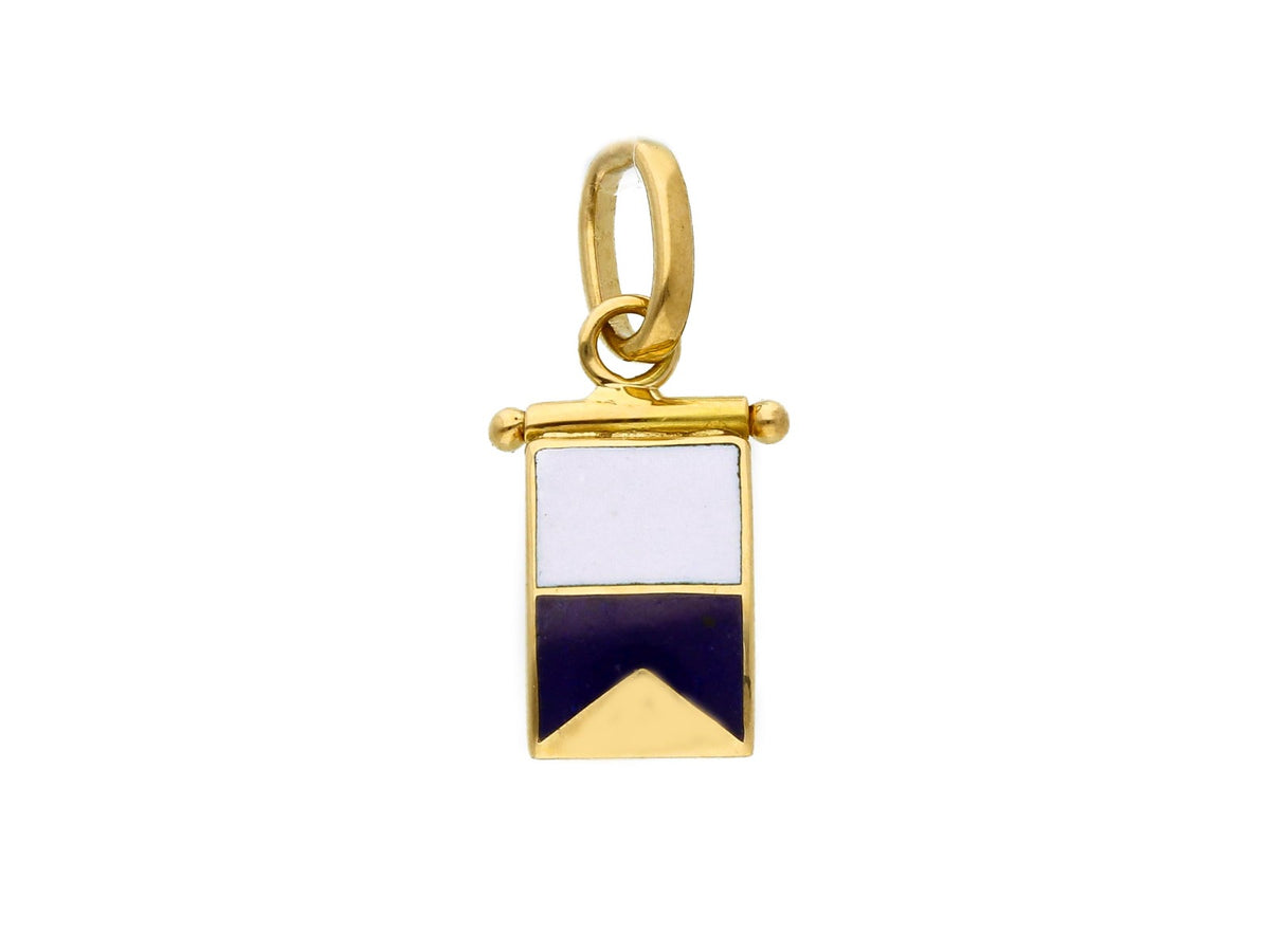 Nautical Flag Pendant in 18 kt Yellow Gold and Enamel Letter A