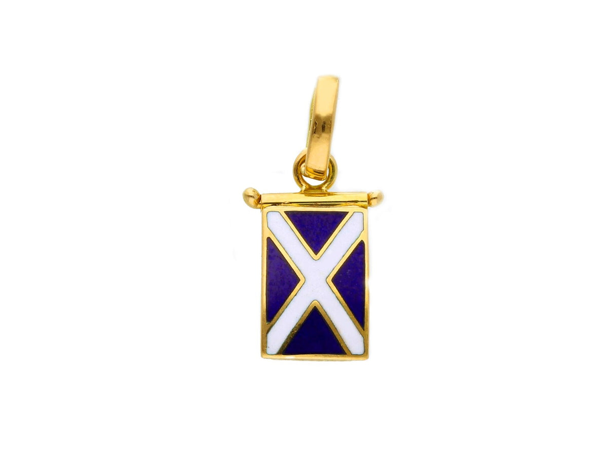 Nautical Flag Pendant in 18kt Yellow Gold and Enamel Letter M