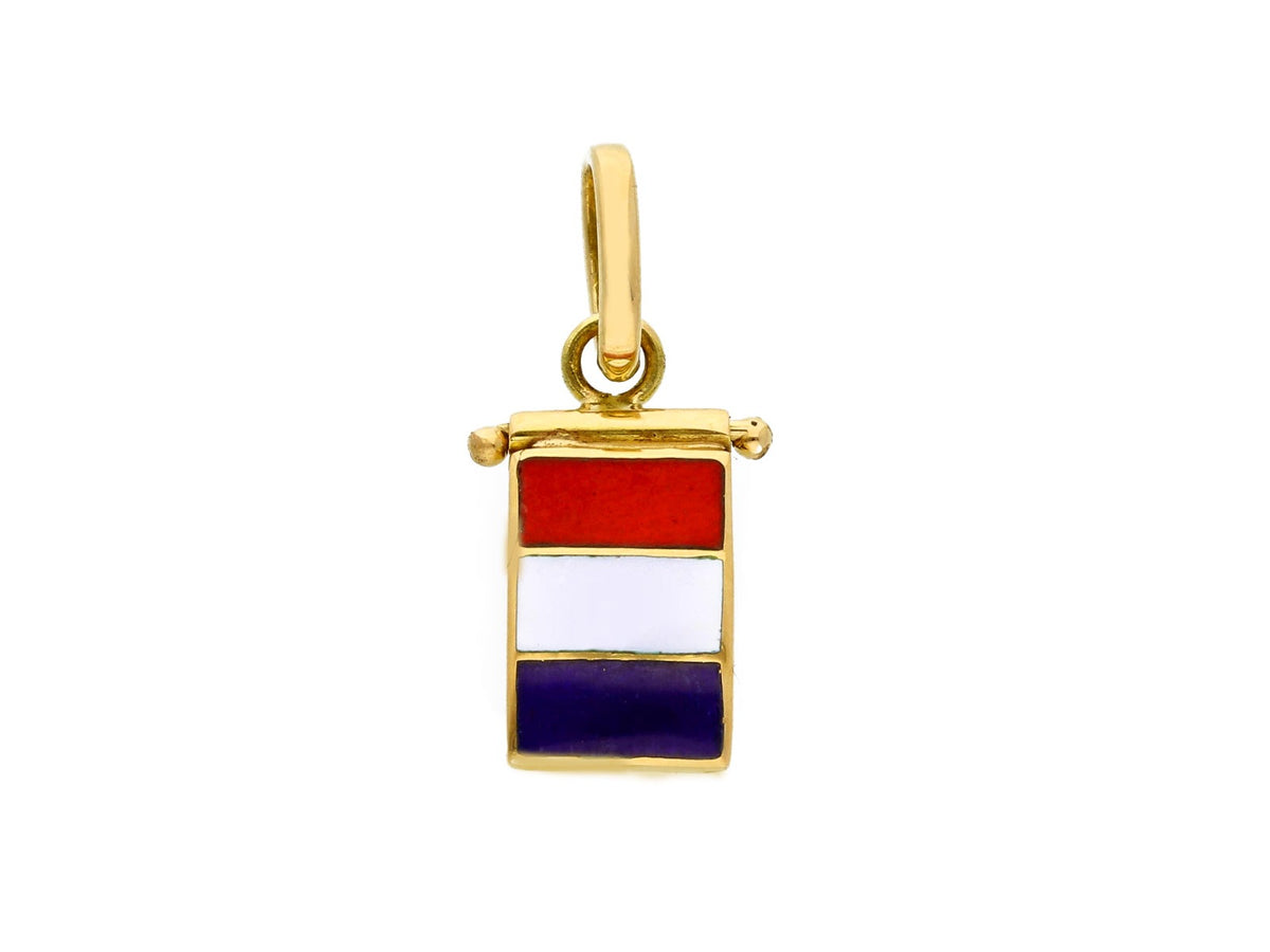 Nautical Flag Pendant in 18kt Yellow Gold and Enamel Letter T