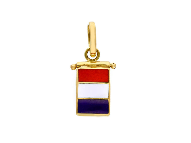  Nautical Flag Pendant in 18kt Yellow Gold and Enamel Letter T
