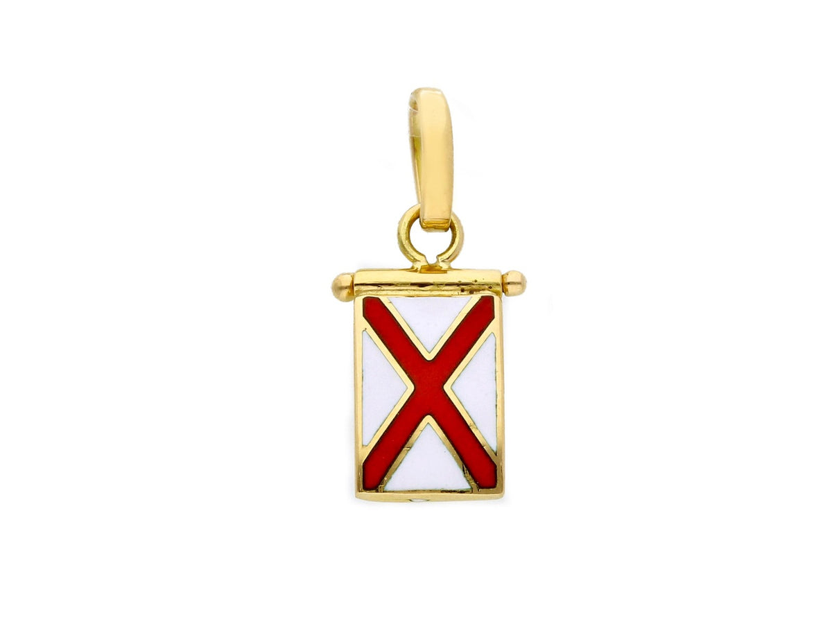  Nautical Flag Pendant in 18kt Yellow Gold and Enamel Letter V